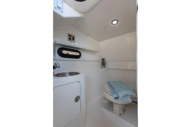 Slide: The Image of 2019 Sea Ray SDX 270 boat interior with sink and countertop. - 17