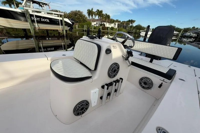 Slide: The Image of 2008 Maverick 21 Master Angler boat interior with seating and steering wheel. - 5