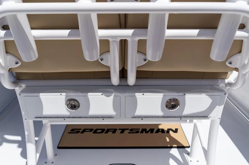 Slide: The Image of 2026 Sportsman Heritage 231 Center Console boat seating and storage detail. - 40