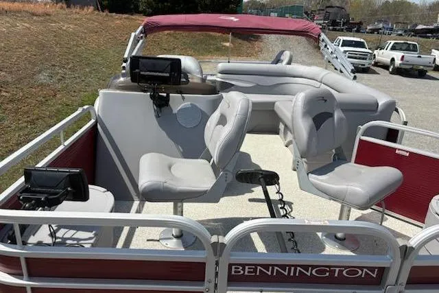 Slide: The Image of 2020 Bennington SV 188 SFV 8' Narrow Beam pontoon boat with seating and steering console. - 13