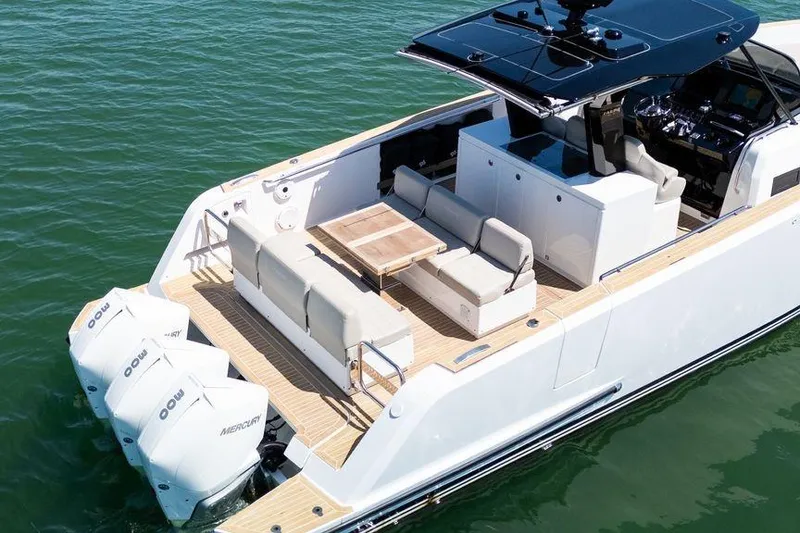 Slide: The Image of Luxurious cabin interior of 2022 Pardo Yachts 38, featuring modern design and cozy bedding. - 25