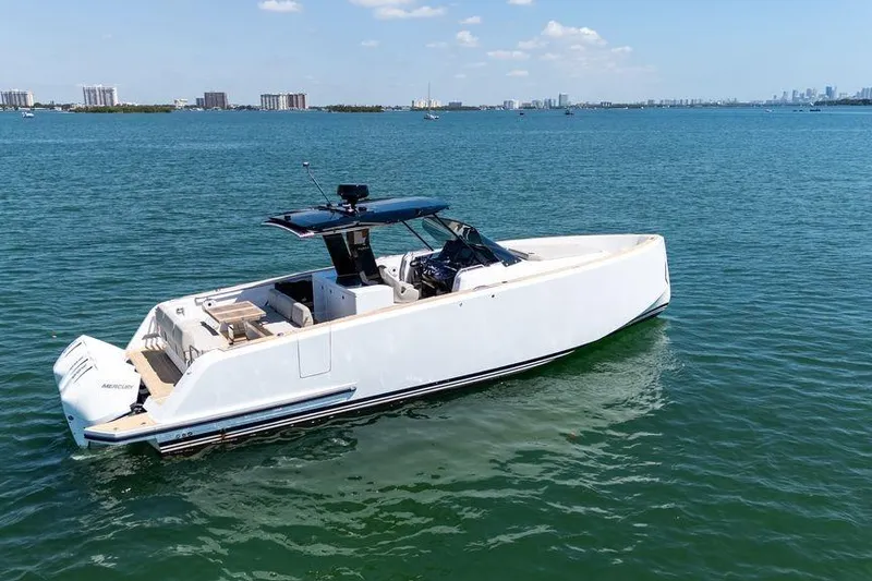 Slide: The Image of Bow view of 2022 Pardo Yachts 38 on calm blue waters. - 32