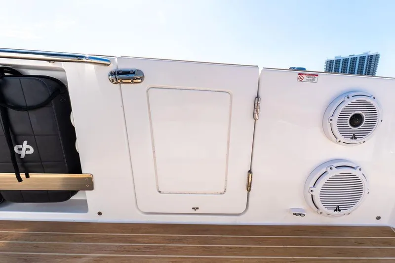 Slide: The Image of Luxurious interior of 2022 Pardo Yachts 38 with modern helm and seating. - 39