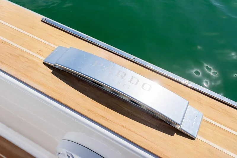 Slide: The Image of Pardo Yachts 38, 2022 model, featuring sleek deck design and luxurious seating. - 42