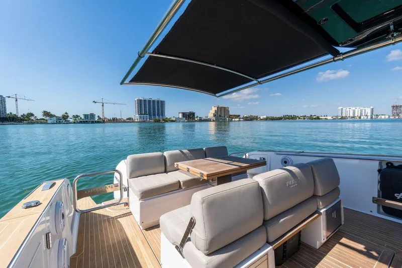 Slide: The Image of Luxury Pardo Yachts 38, 2022 model, featuring sleek onboard kitchen amenities. - 45