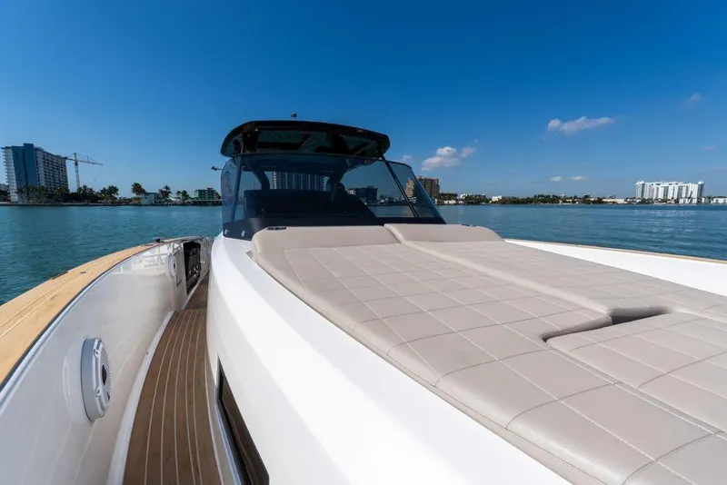 Slide: The Image of 2022 Pardo Yachts 38 luxury yacht with elegant seating and scenic ocean view. - 47