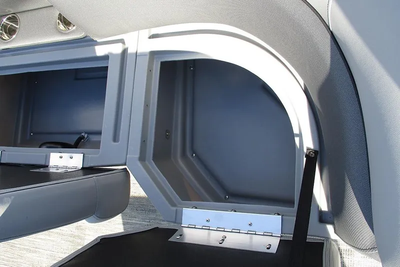 Slide: The Image of Interior storage compartment of 2026 Bentley Pontoons Fish 240 N-Cruise boat. - 11