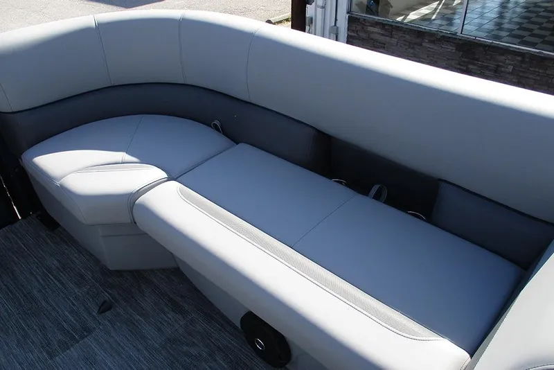 Slide: The Image of 2026 Bentley Pontoons Fish 240 N-Cruise interior seating, featuring sleek gray upholstery. - 12