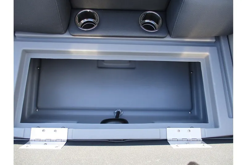 Slide: The Image of 2026 Bentley Pontoons Fish 240 N-Cruise storage compartment with cup holders. - 14