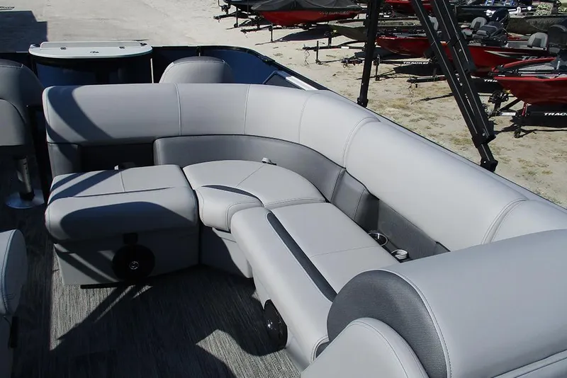 Slide: The Image of 2026 Bentley Pontoons Fish 240 N-Cruise with luxurious gray seating. - 16