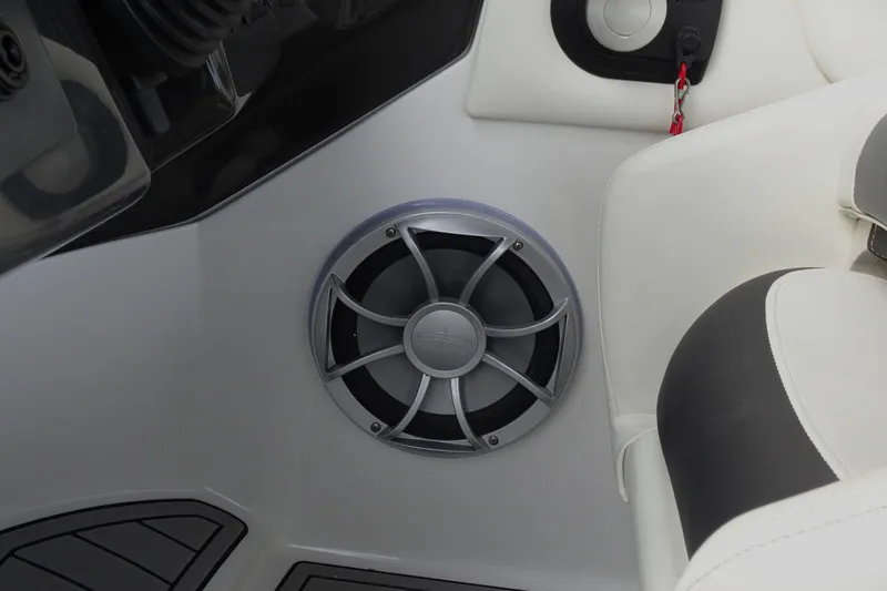 Slide: The Image of Boat interior speaker and seating in a 2017 Monterey M-65. - 29