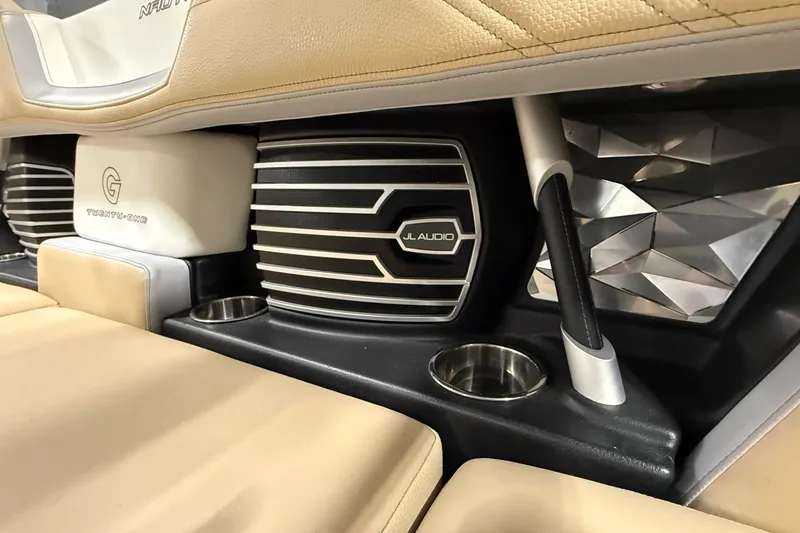 Slide: The Image of Interior of 2020 Nautique Super Air Nautique G21 with JL Audio speakers and luxury seating. - 5