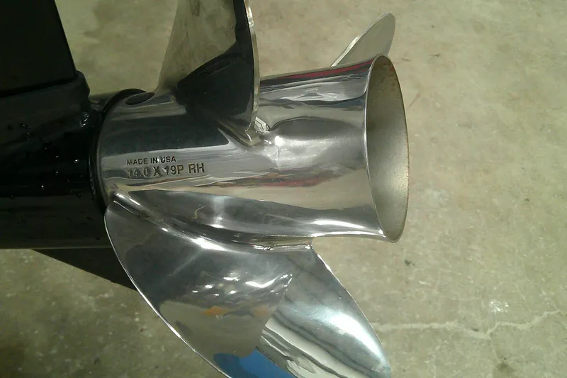 Slide: The Image of Shiny stainless steel boat propeller on a Tahoe 2150 CC, 2026 model. - 11