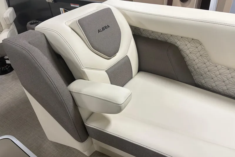 Slide: The Image of Luxurious Alera M25Q 2026 boat seating with elegant gray and white upholstery design. - 11