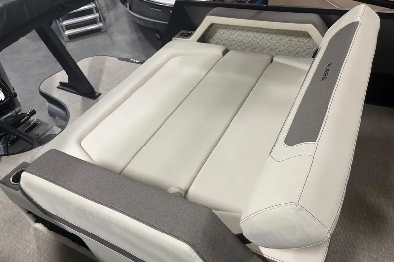 Slide: The Image of Luxurious seating on the 2026 Alera M25Q boat, featuring elegant upholstery and modern design. - 14