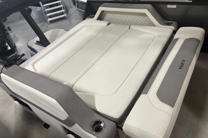 Slide: The Image of Luxurious seating area of 2026 Alera M25Q boat with elegant upholstery design. - 15