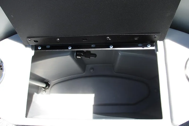 Slide: The Image of Open storage compartment in 2026 Bentley Pontoons Fish 243 4-Point boat. - 14