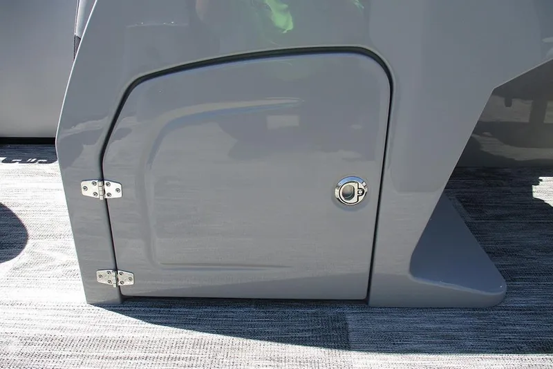 Slide: The Image of 2026 Bentley Pontoons Fish 243 4-Point storage compartment with sleek gray finish. - 24