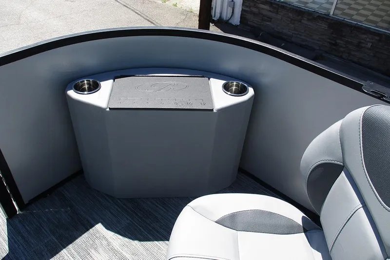 Slide: The Image of Interior of 2026 Bentley Pontoons Fish 243 4-Point with cup holders and seating. - 9