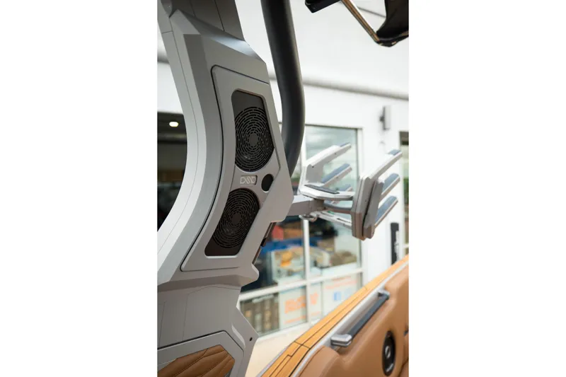 Slide: The Image of 2025 Supra SE 550 boat interior with speakers and wakeboard rack. - 25