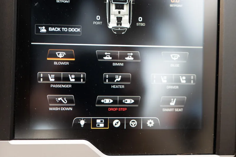 Slide: The Image of Touchscreen control panel of 2025 Supra SE 550 boat, displaying various operational functions. - 33