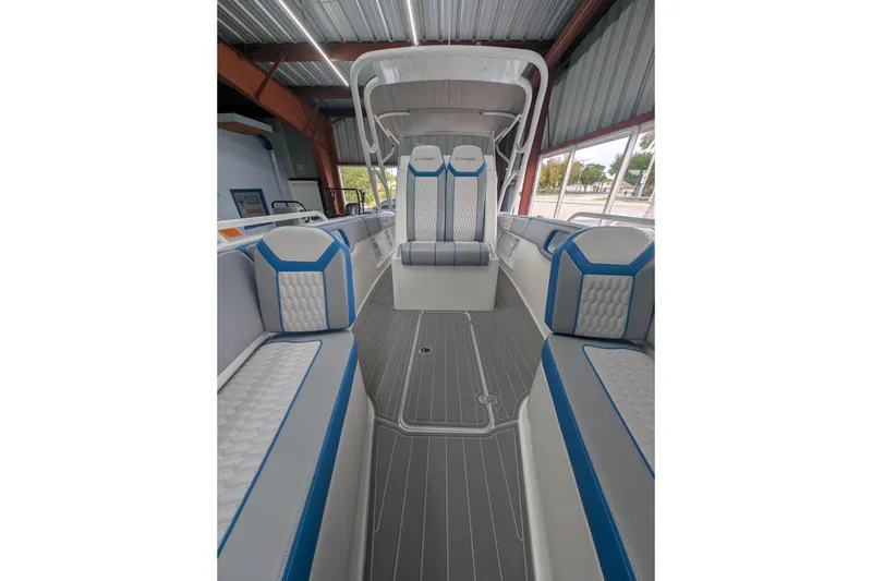 Slide: The Image of 2024 Concept 27' CC boat interior with modern seating and sleek design. - 3