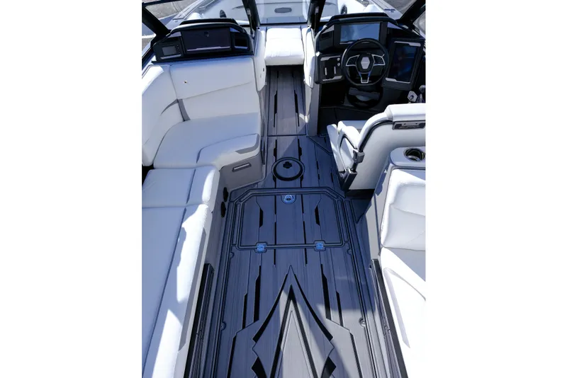 Slide: The Image of 2024 Supra SA 450 boat interior with sleek seating and modern dashboard design. - 17
