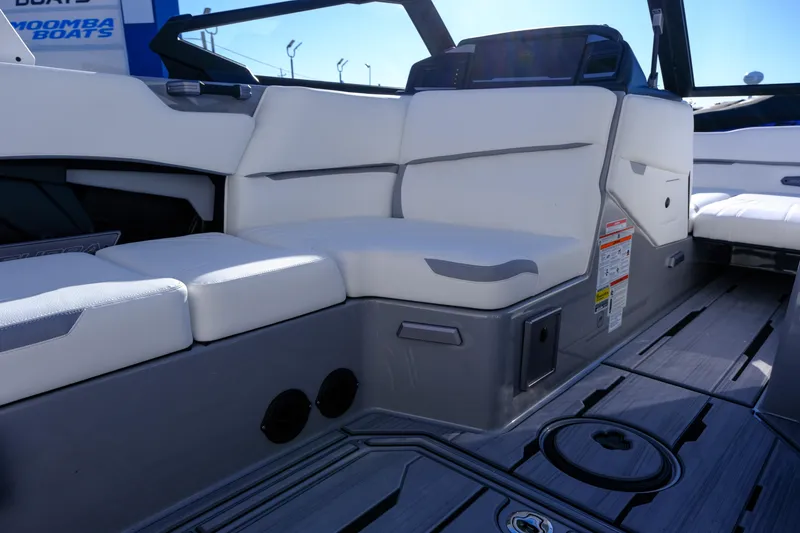 Slide: The Image of 2024 Supra SA 450 boat interior with white seating and modern design. - 21