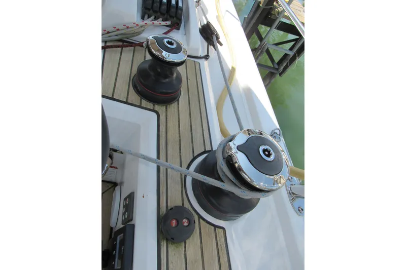 Slide: The Image of Deck of 2020 Beneteau Oceanis 46.1 yacht with winches and ropes. - 21