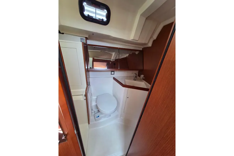 Slide: The Image of Interior view of 2020 Beneteau Oceanis 46.1 yacht bathroom with modern fixtures. - 57