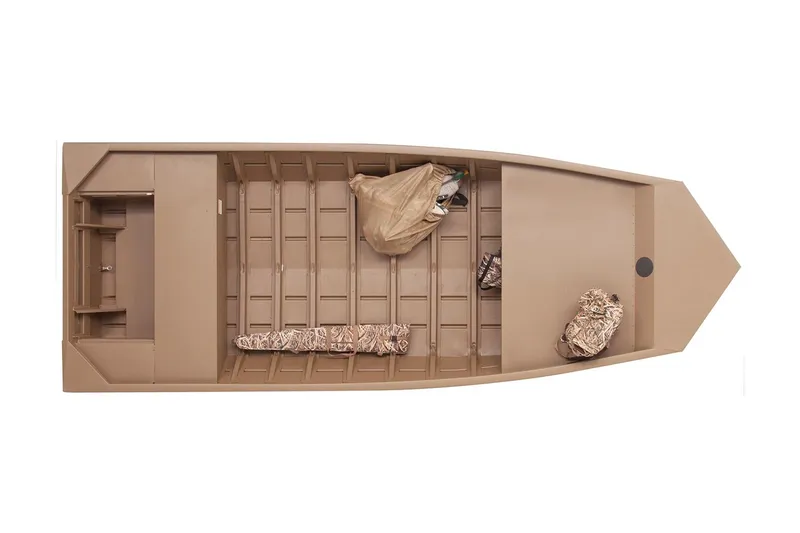 Slide: The Image of Manufacturer Provided Image: 2026 G3 Gator Tough 1652 VBW boat, top view, beige color, spacious interior layout. - 5