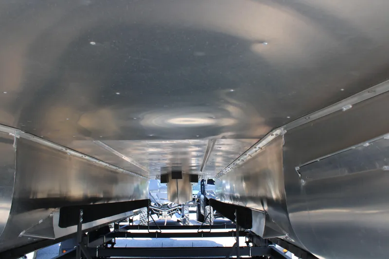 Slide: The Image of Underneath view of 2024 SunCatcher Select 22RC pontoon boat, showcasing aluminum construction. - 13