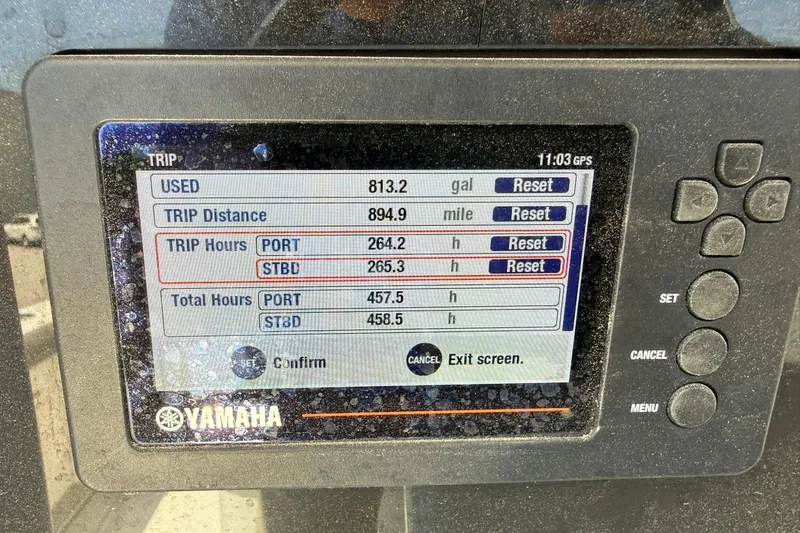 Slide: The Image of Yamaha display showing trip data for World Cat 325 CC, 2020 model. - 24