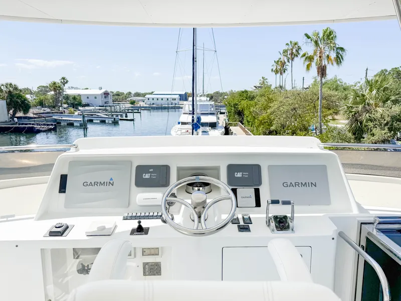 Slide: The Image of Helm of 2004 Cheoy Lee 68 Motor Yacht in marina. - 11