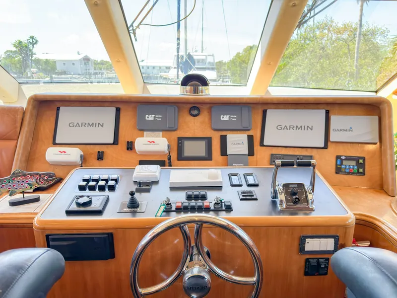 Slide: The Image of 2004 Cheoy Lee 68 Motor Yacht helm with Garmin navigation systems. - 18