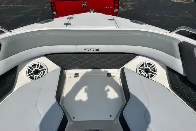Slide: The Image of 2026 Chaparral 6 SSX boat interior with SSX branding and speaker system. - 47