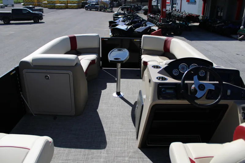 Slide: The Image of Interior of 2025 SunCatcher Select 20RC pontoon boat with seating and steering console. - 10