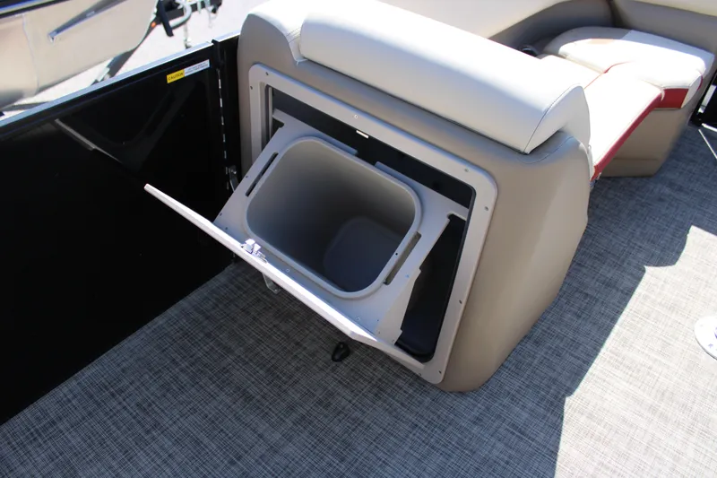Slide: The Image of SunCatcher Select 20RC 2025 boat interior with built-in storage compartment. - 14