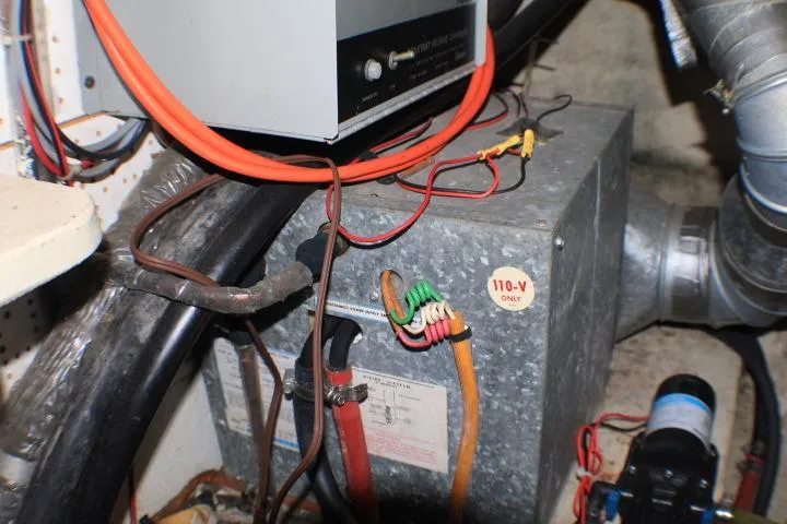 Slide: The Image of Electrical wiring and components in a 1977 CHB Double Cabin boat engine room. - 41