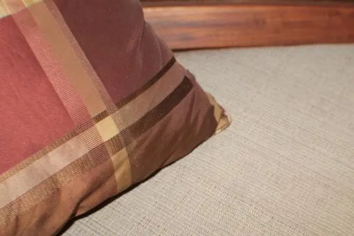 Slide: The Image of Plaid pillow on beige fabric in 1977 CHB Double Cabin interior. - 54
