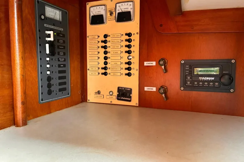 Slide: The Image of Electrical control panel of a 1980 Hinckley Bermuda 40 MKIII sailboat interior. - 19