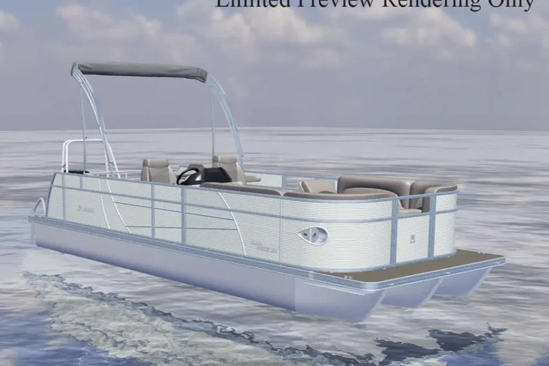 The Image of 2026 Landau Island Breeze 232 Cruise pontoon boat on calm water, featuring sleek design and spacious seating. - 15