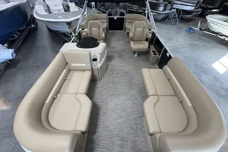 Slide: The Image of Interior of 2026 Godfrey XPERIENCE 2086 pontoon boat with beige seating and modern design. - 18