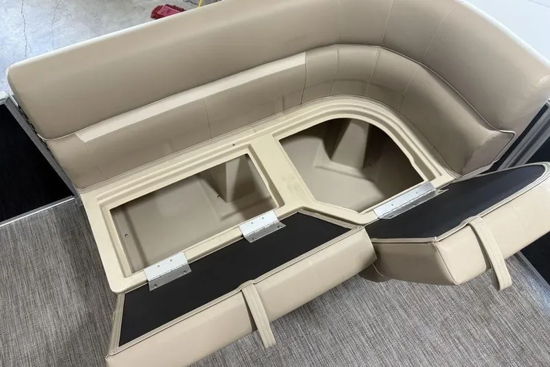 Slide: The Image of 2026 Godfrey XPERIENCE 2086 boat seating with open storage compartments. - 5