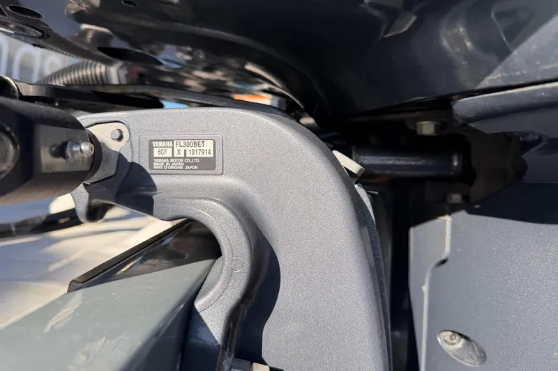 Slide: The Image of Close-up of Yamaha FL300BET engine part on 1984 Ocean Yachts 55 Super Sport. - 57