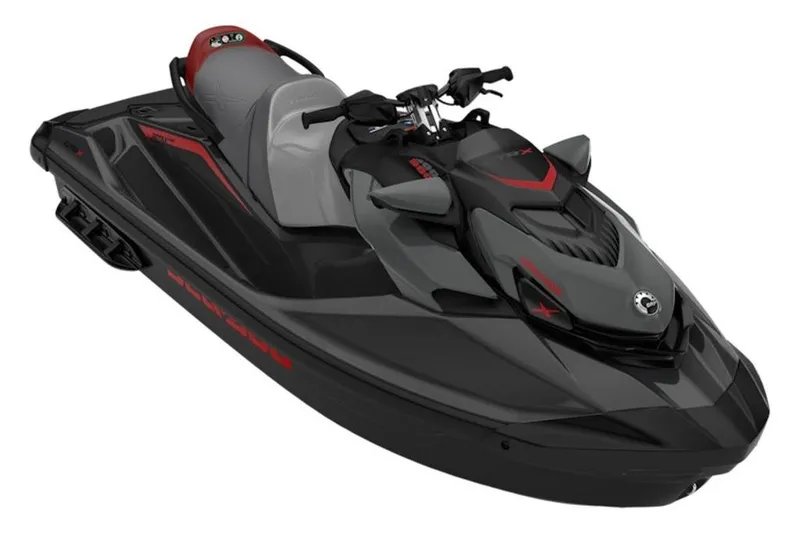 The Image of 2025 Sea-Doo GTR-X 300 jet ski in sleek black and red design. - 1