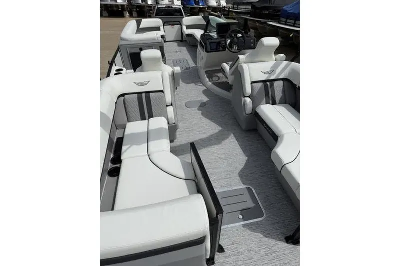 Slide: The Image of Luxurious interior of 2025 Bennington 26 MFB-SPT pontoon boat with plush seating. - 20
