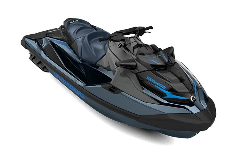 The Image of 2026 Sea-Doo GTX 230 jet ski in sleek black and blue design. - 1