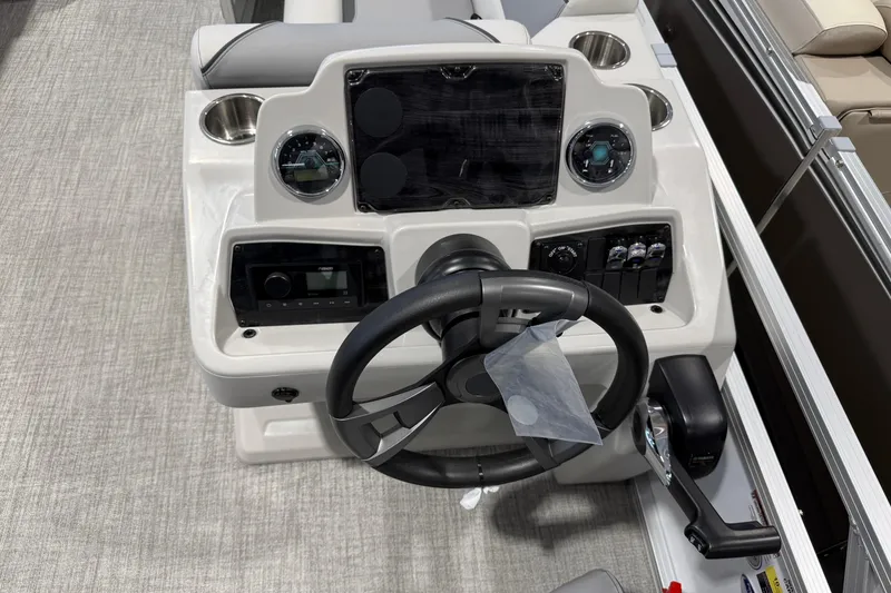 Slide: The Image of Steering console of 2026 Avalon 2185 VENTURE 85 VRB boat with modern controls. - 6