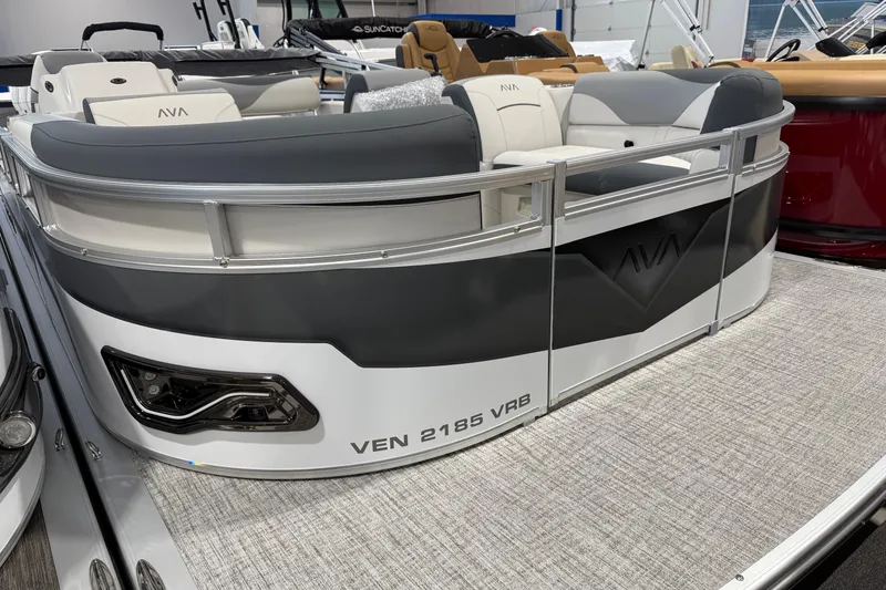 Slide: The Image of 2026 Avalon 2185 VENTURE 85 VRB pontoon boat with sleek design and comfortable seating. - 9